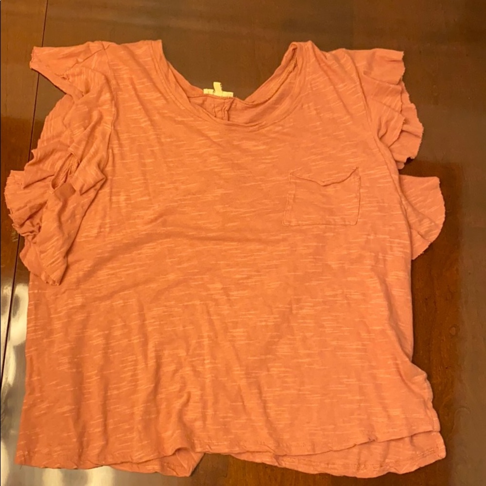 Peach t shirt with ruffled sleeves
